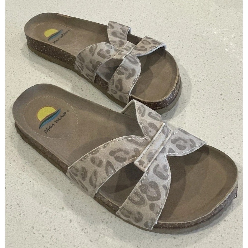 Maui Island Sandals Womens 6 Summer Slides Slip‎ On Flats Brown Loop Toe Vaca
